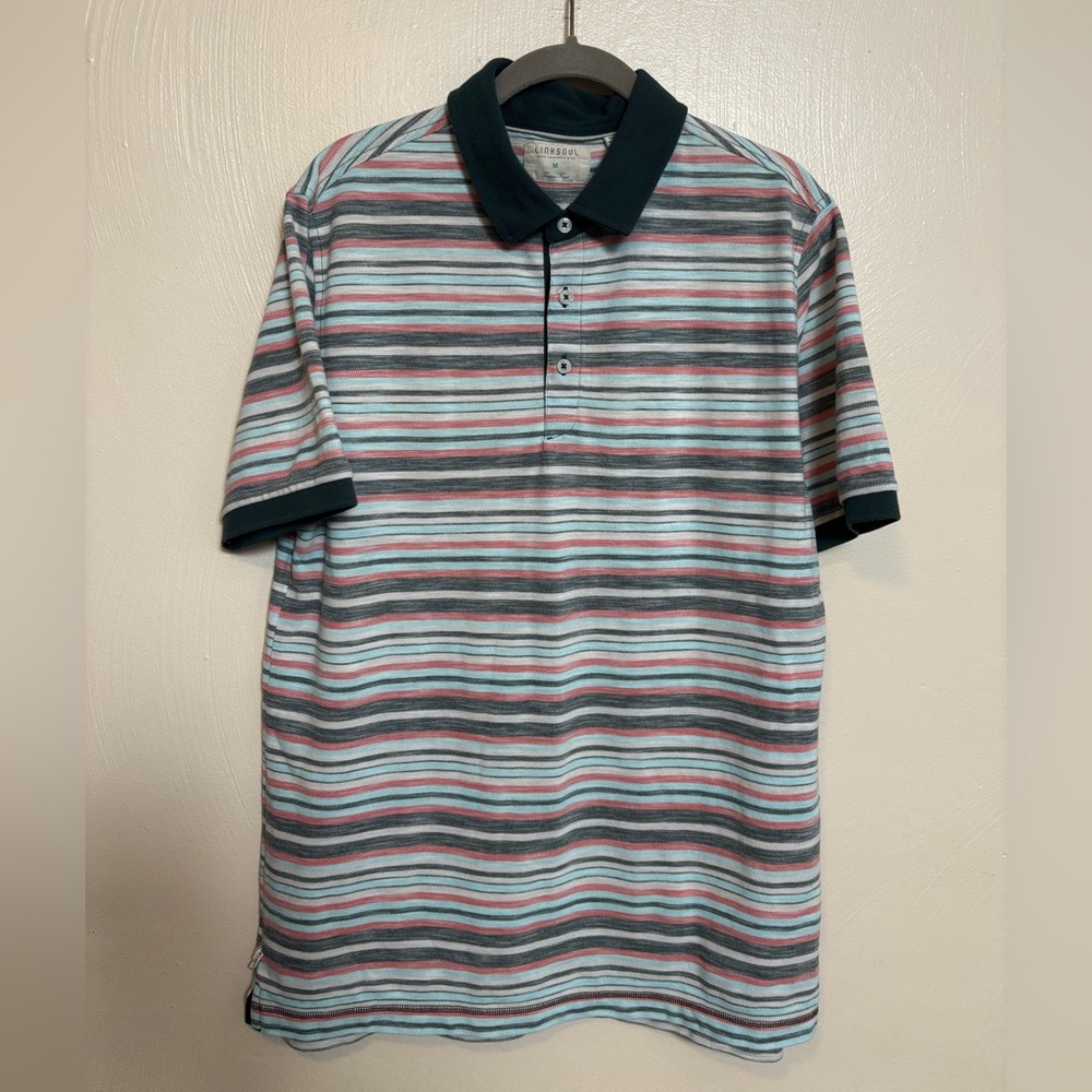 Linksoul Men’s Shirt 100% Luxury Cotton Collared Green Pink Stripe Size Medium